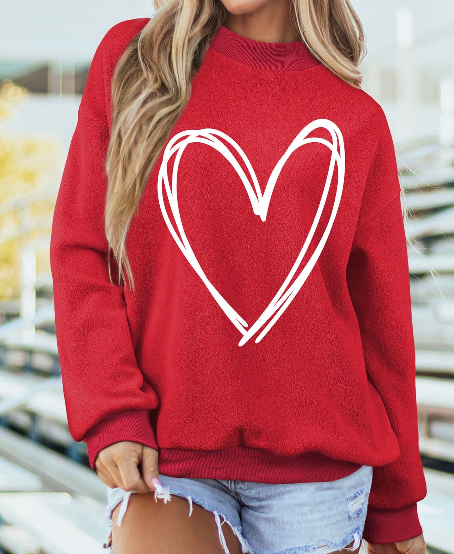 Red Reversible Love Mock Neck Sweatshirt RTS