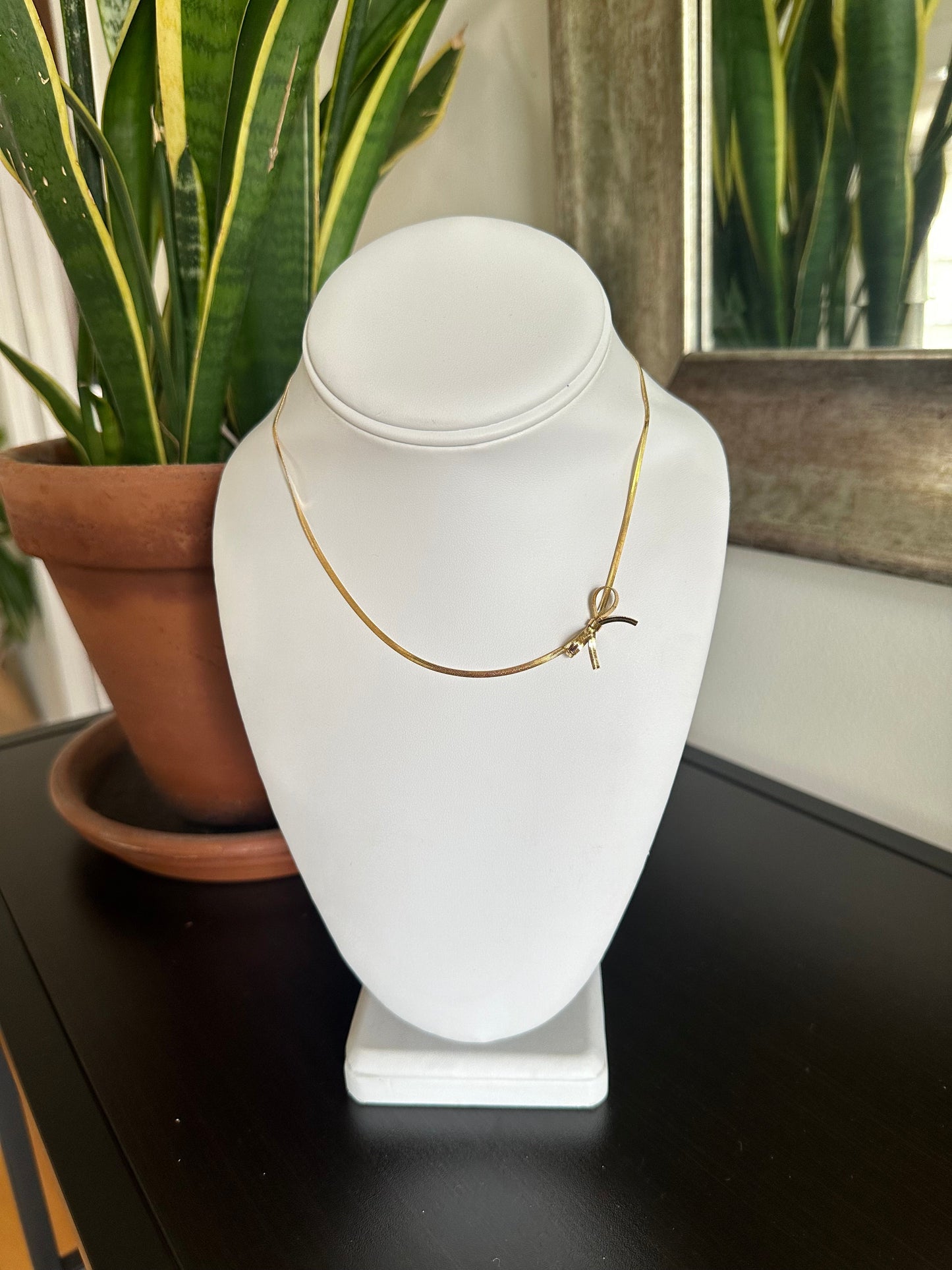 18k Plate Bow Necklace and Earrings