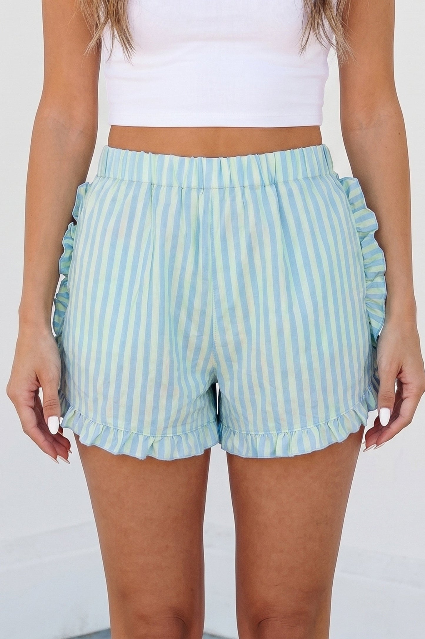 Blue Stripe Ruffle Trim Shorties RTS