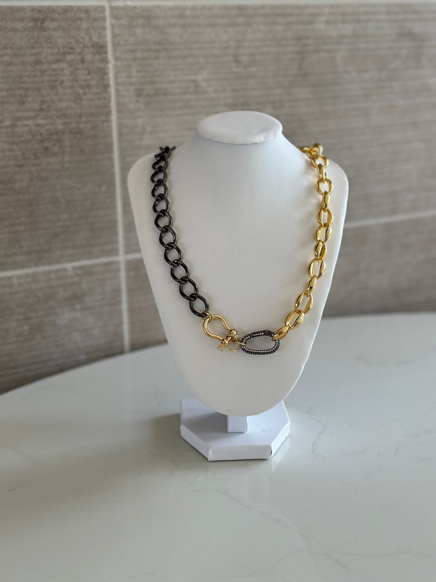 Black Mixed Metals Equestrian Necklace