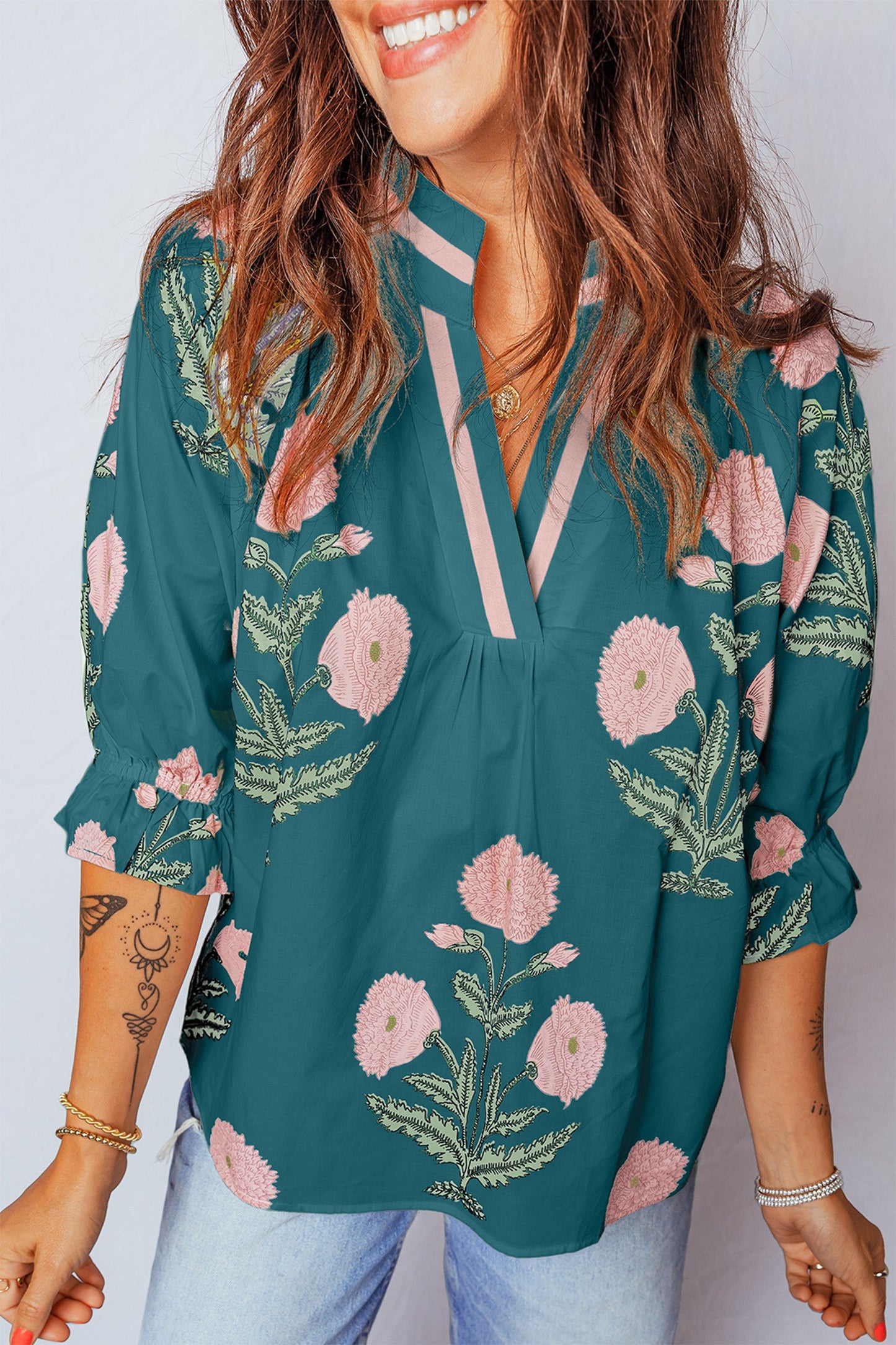 Green Casual Flower Blouse RTS