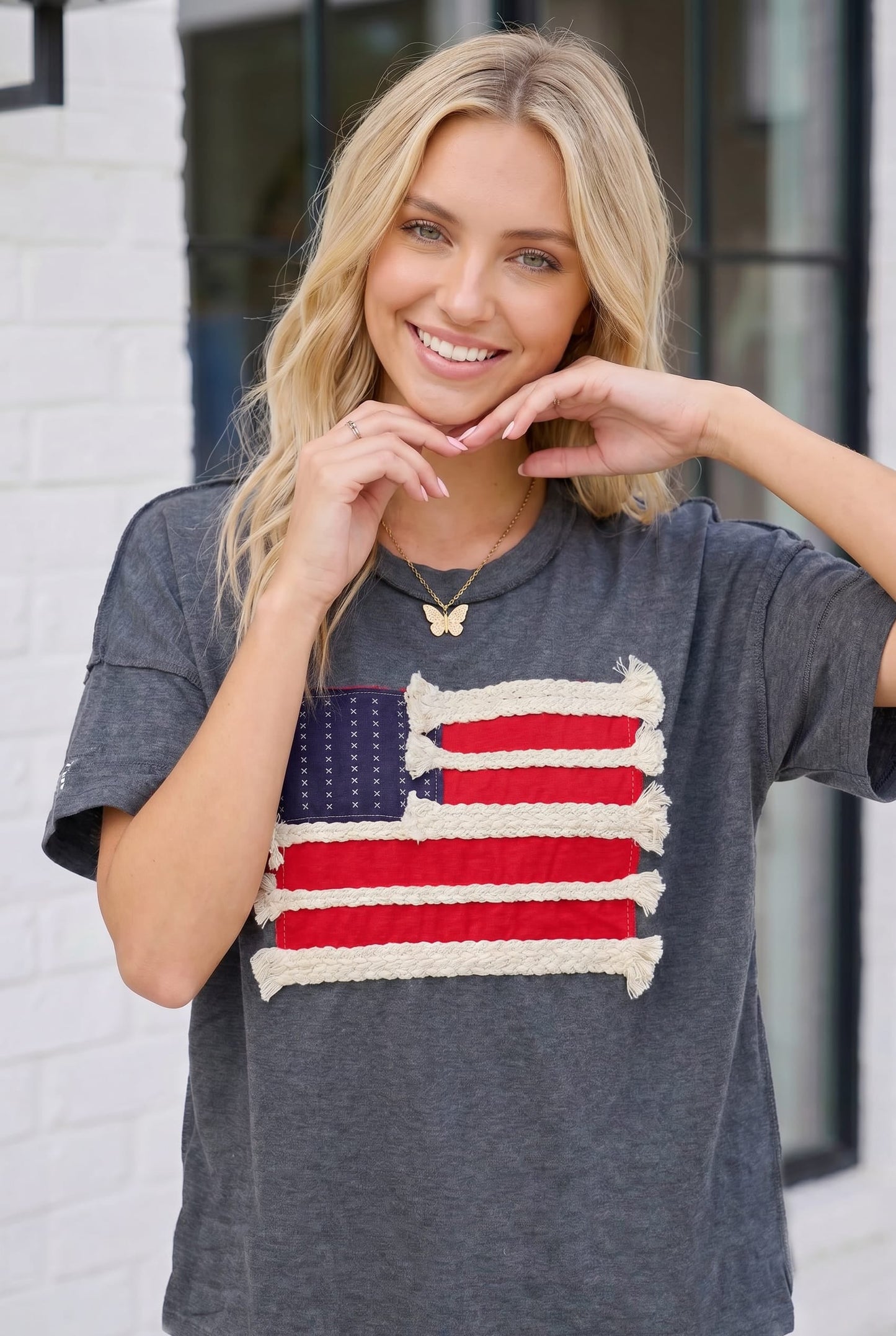 Stars and Stripes Fringe Flag Graphic Tee