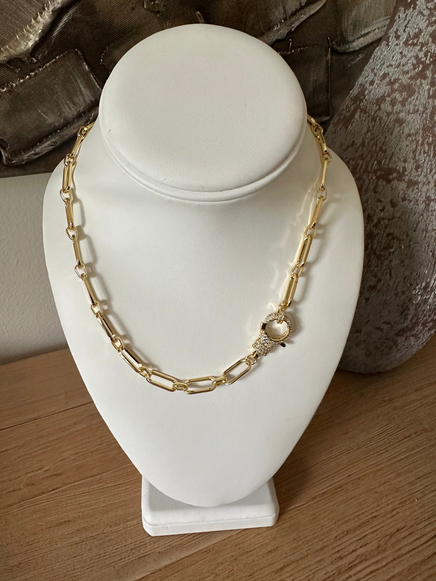 PAVE CLASP PAPERCLIP NECKLACE