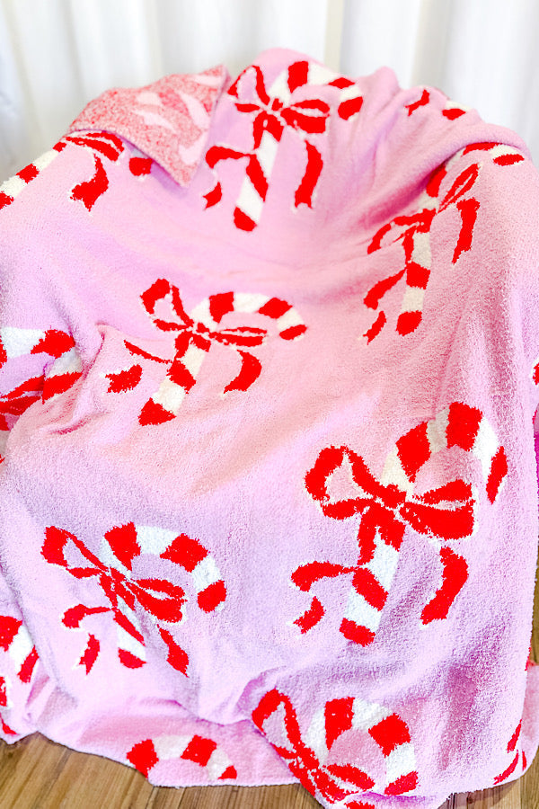 SC - ETA 9/25 - Candy Cane Bow Luxury Blanket