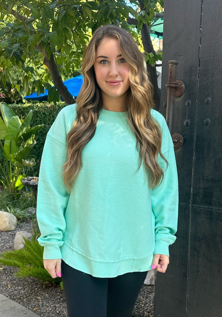 ROUNDED BOTTOM Cozy Cord Crew Sweatshirt - MINT