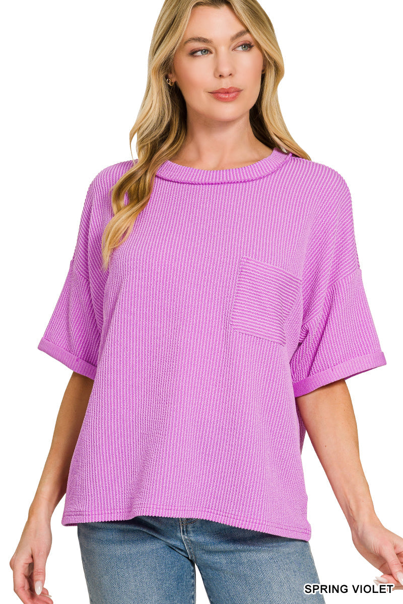 Raised- Rib Front Pocket Top Zenana RTS