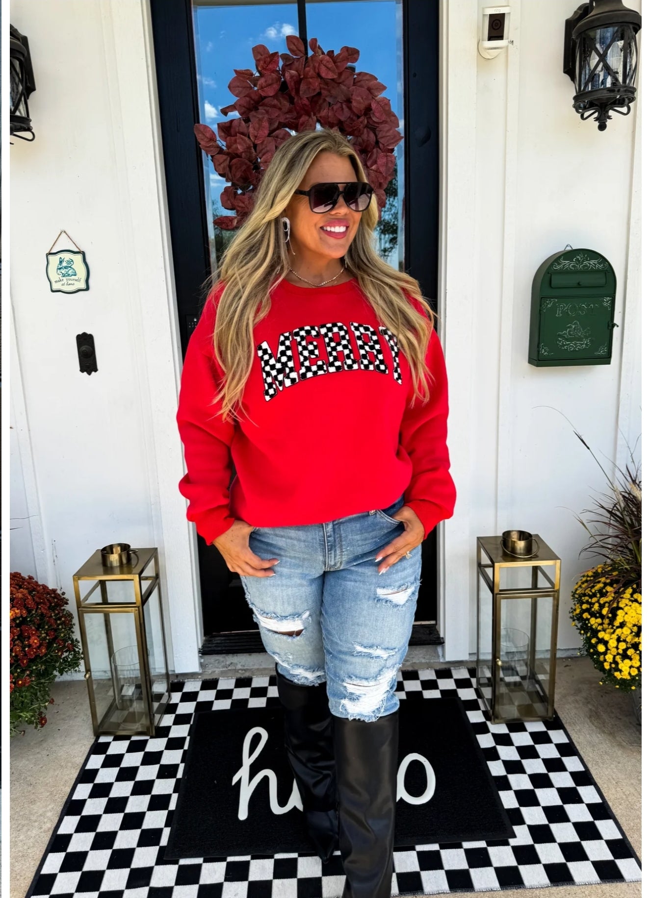MERRY CHECKERED LETTER SWEATSHIRT