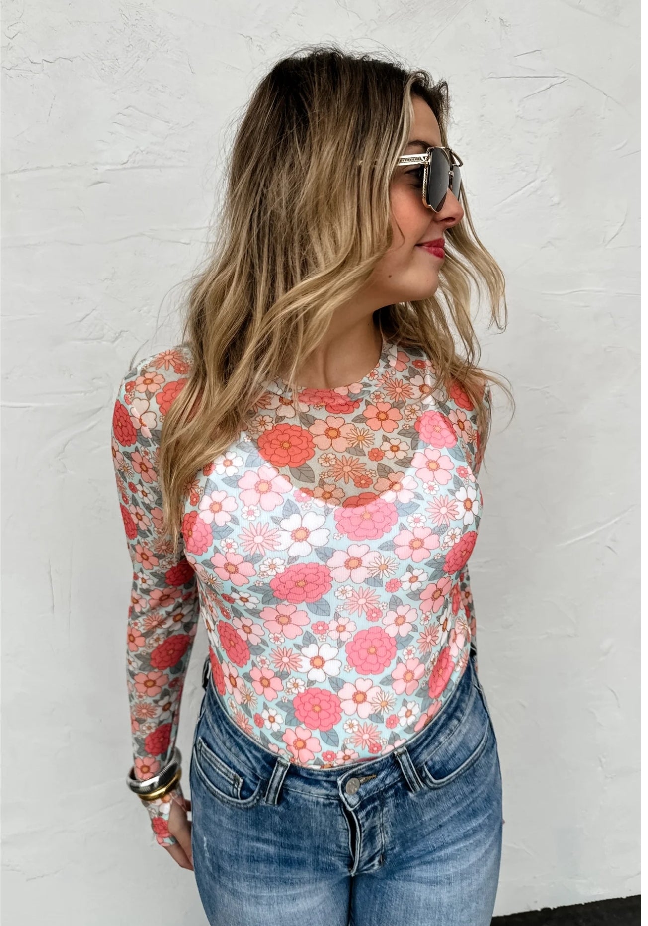 VINTAGE FLORAL MESH TOPS
