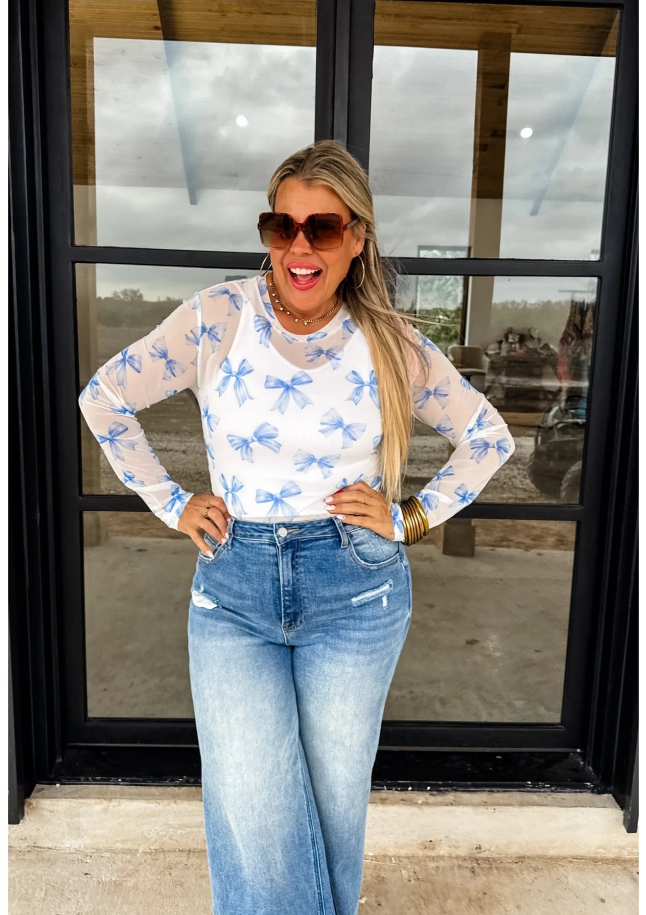 CHRISSA BOW MESH TOPS