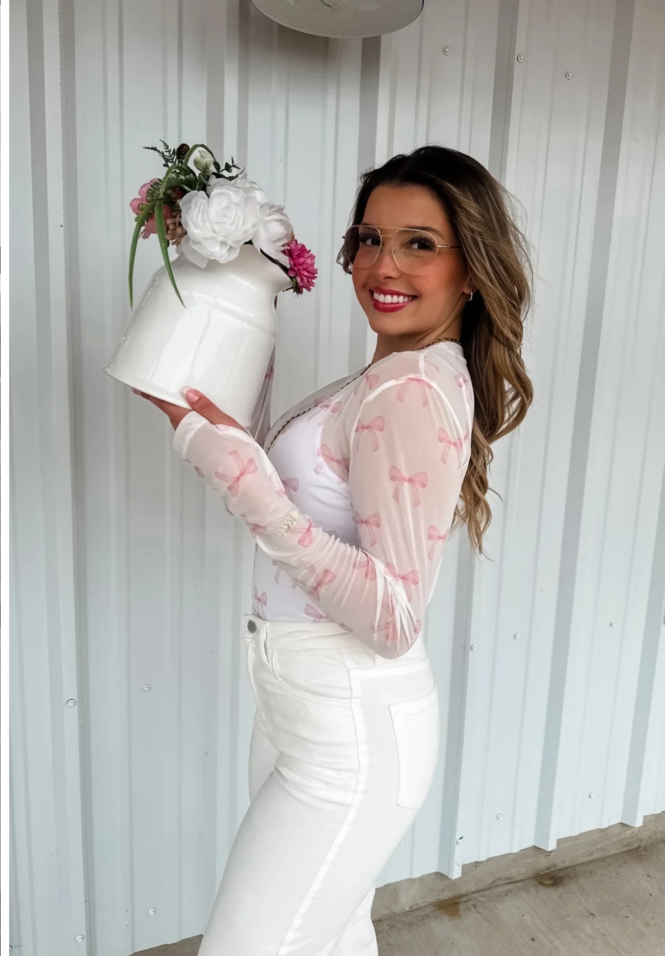 CHRISSA BOW MESH TOPS