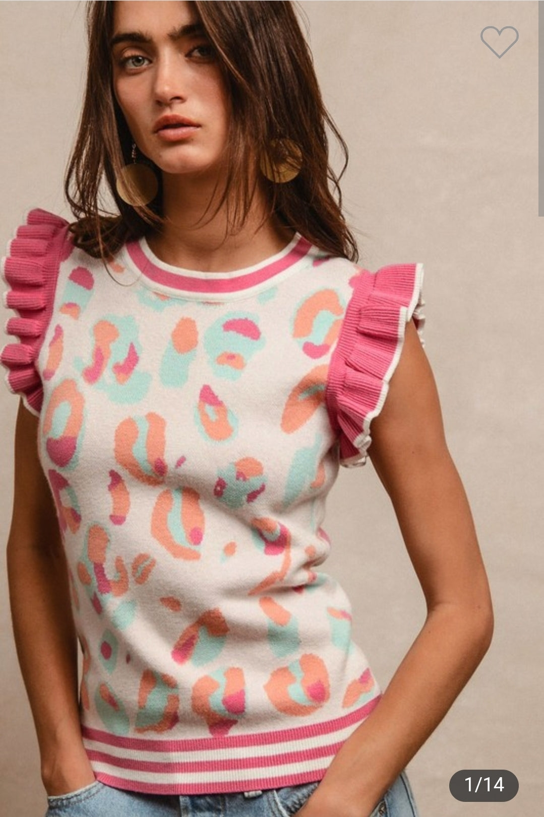 Leopard Ruffle Sleeve Sweater