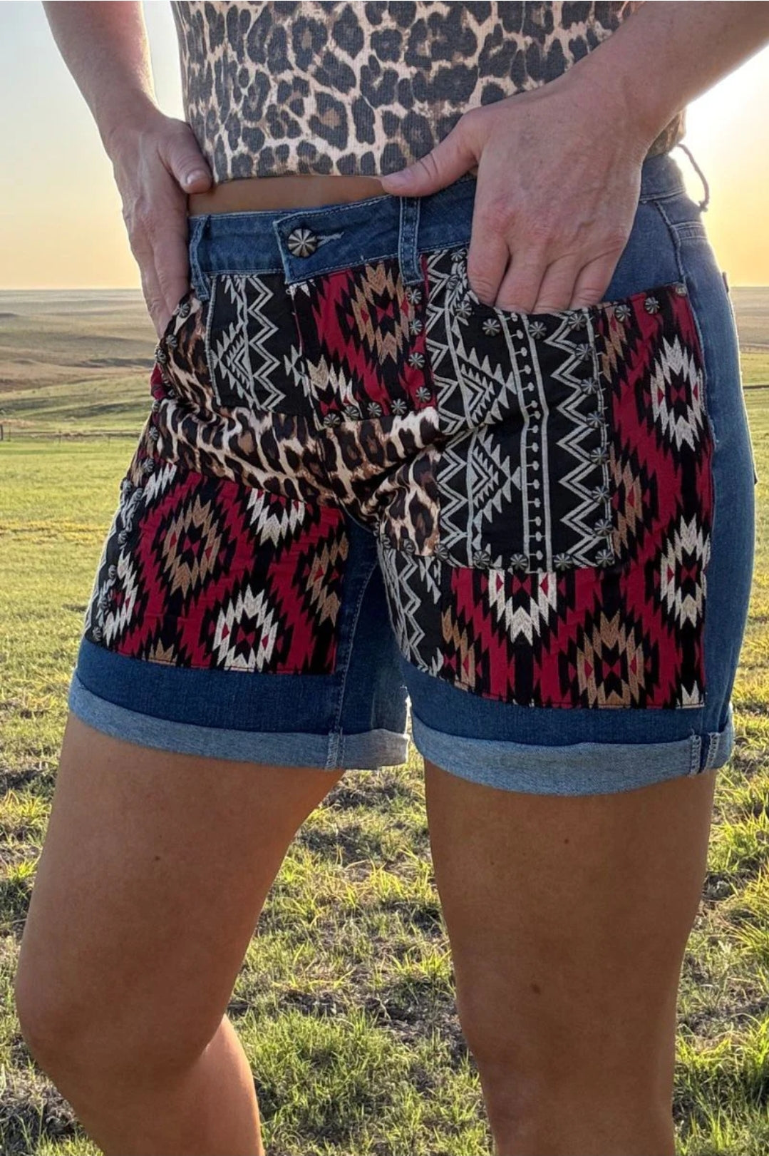 Patched Up Shorts - Leopard
