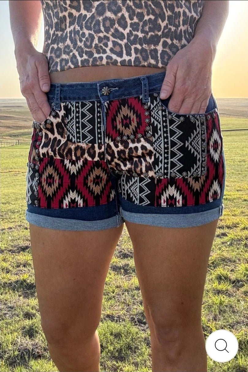 Patched Up Shorts - Leopard