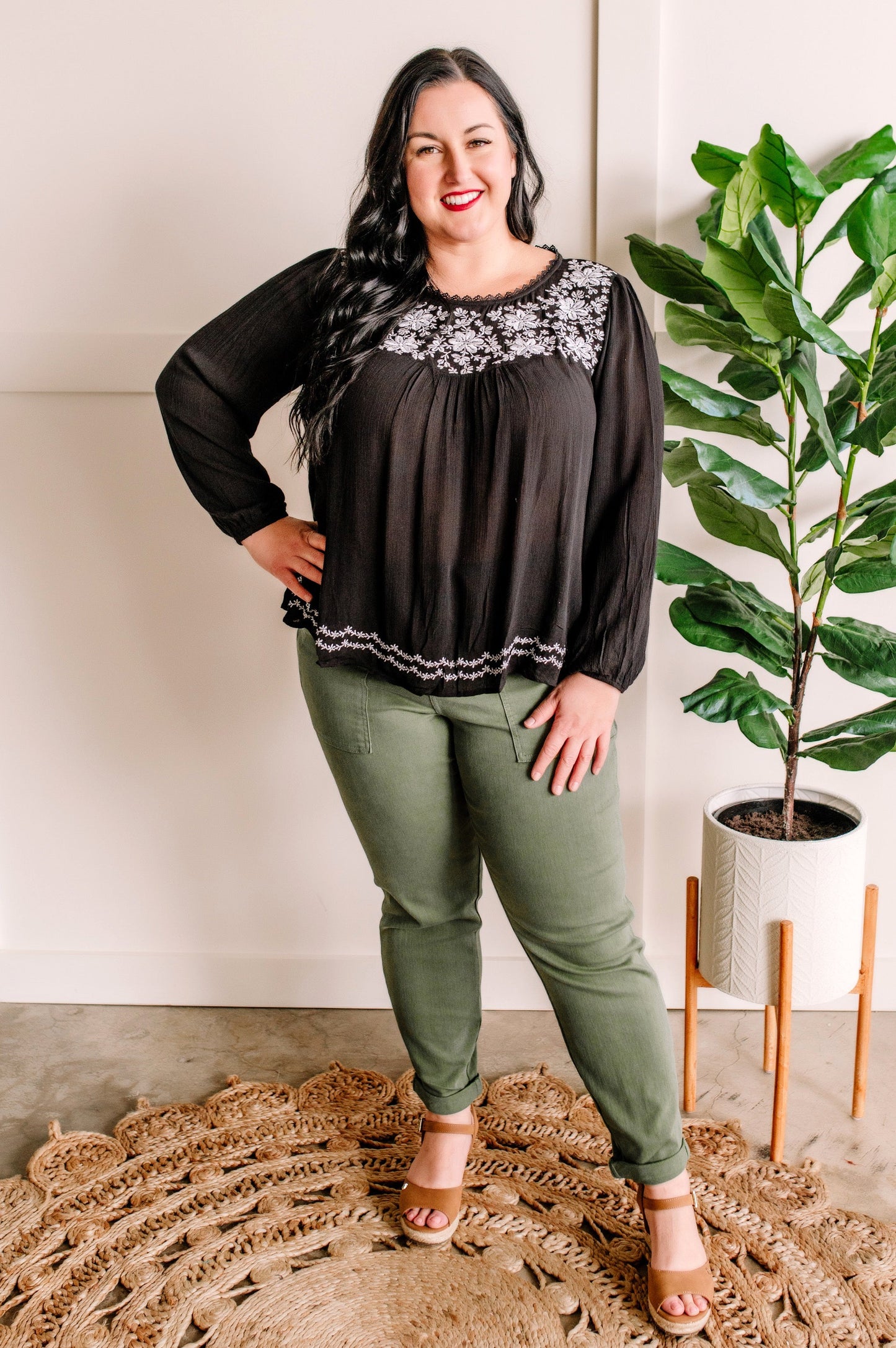 01.20 Savanna Jane Black Blouse With Floral Embroidery