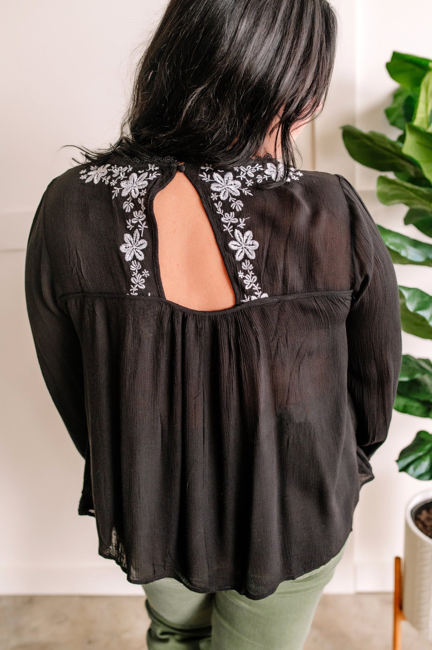 01.20 Savanna Jane Black Blouse With Floral Embroidery