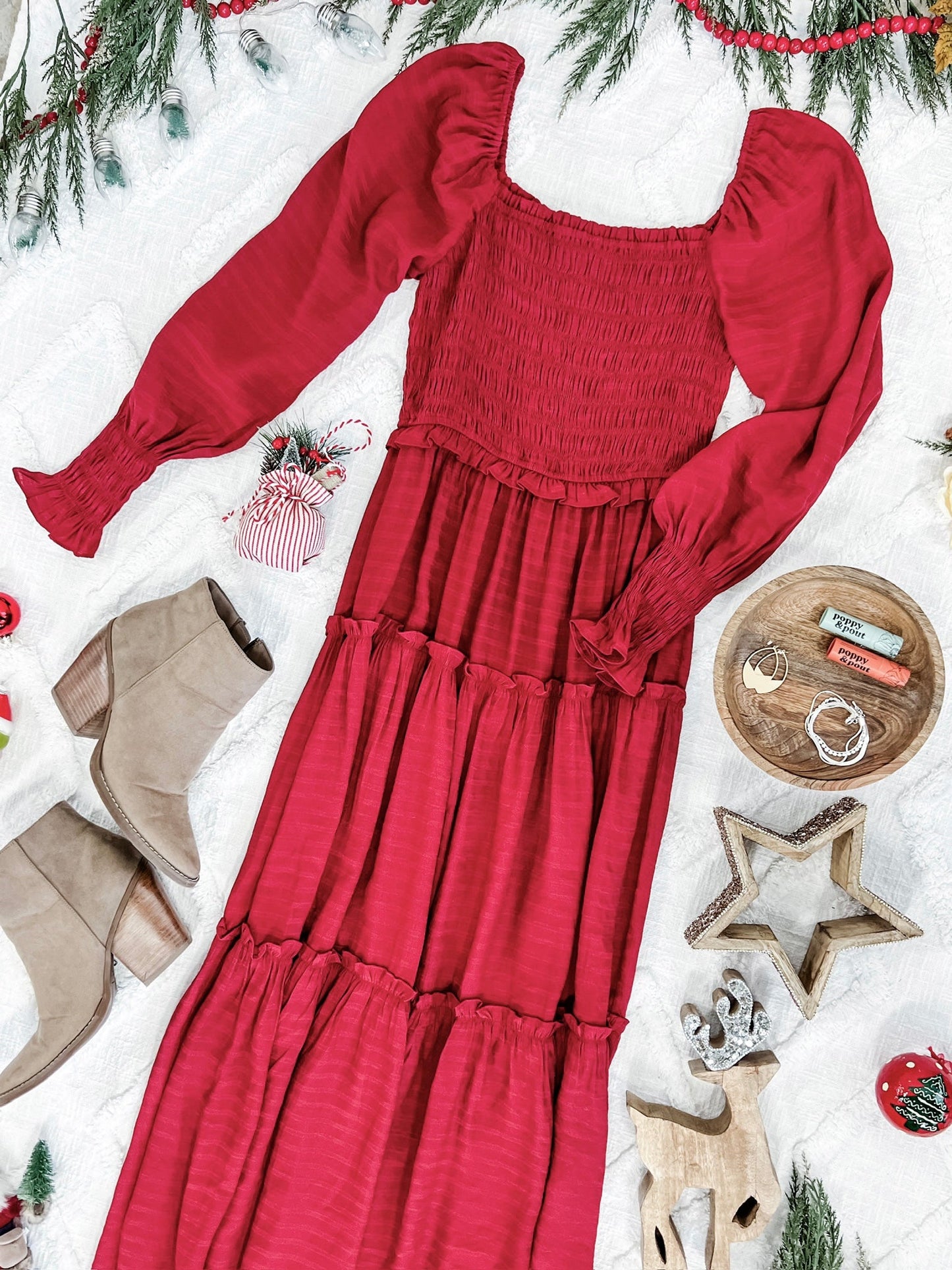 12.4 Tiered Maxi Dress With Smocking Detail In Holly