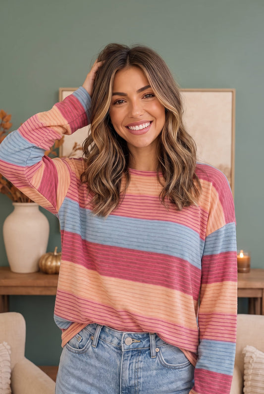Sunny Stripes Long Sleeve Knit Top