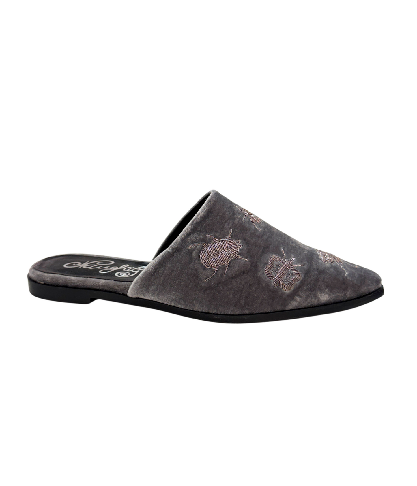 Dragonfly Velvet Flats in Grey
