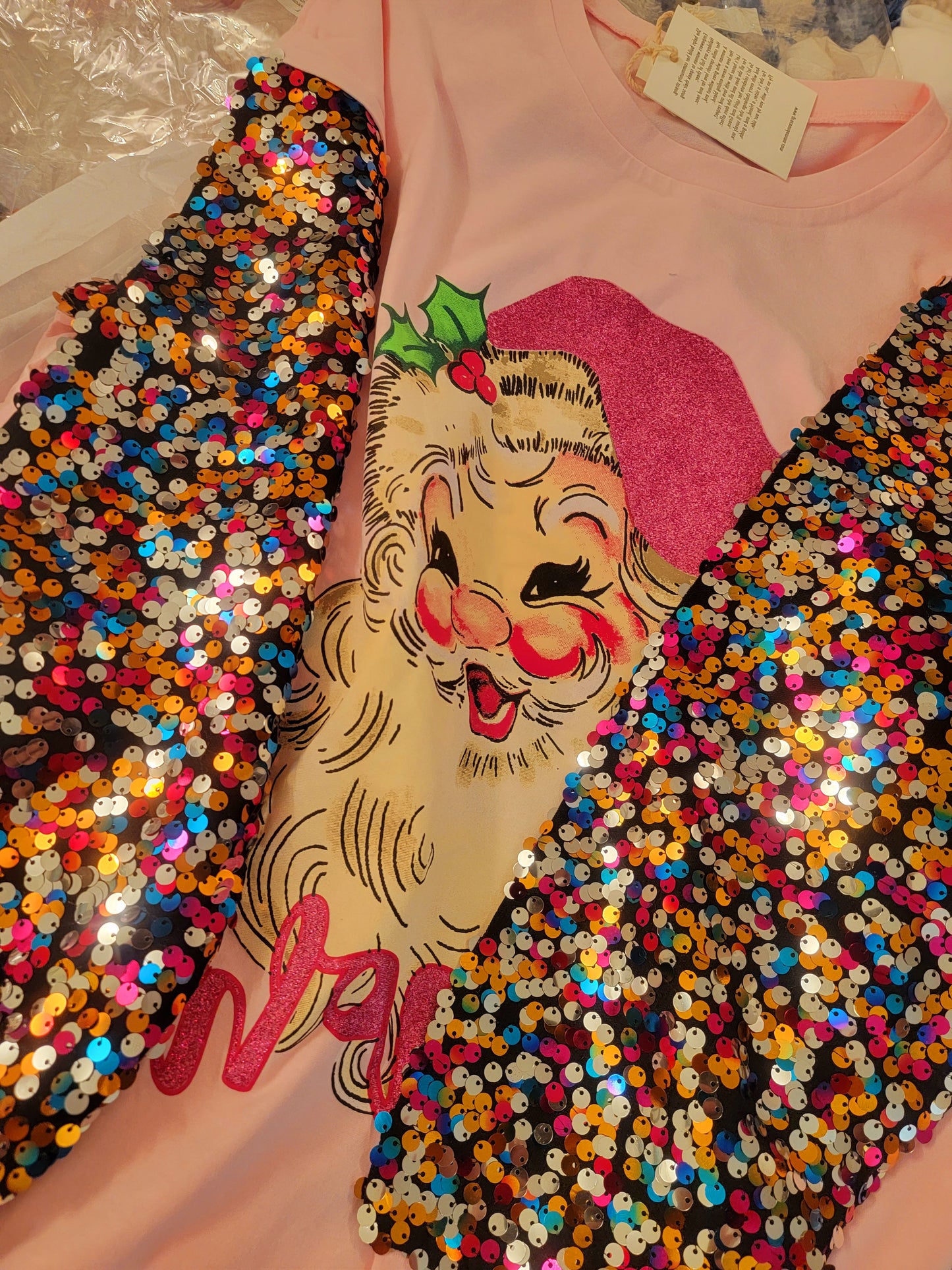 Ho Ho Ho Sequin Sleeve Top