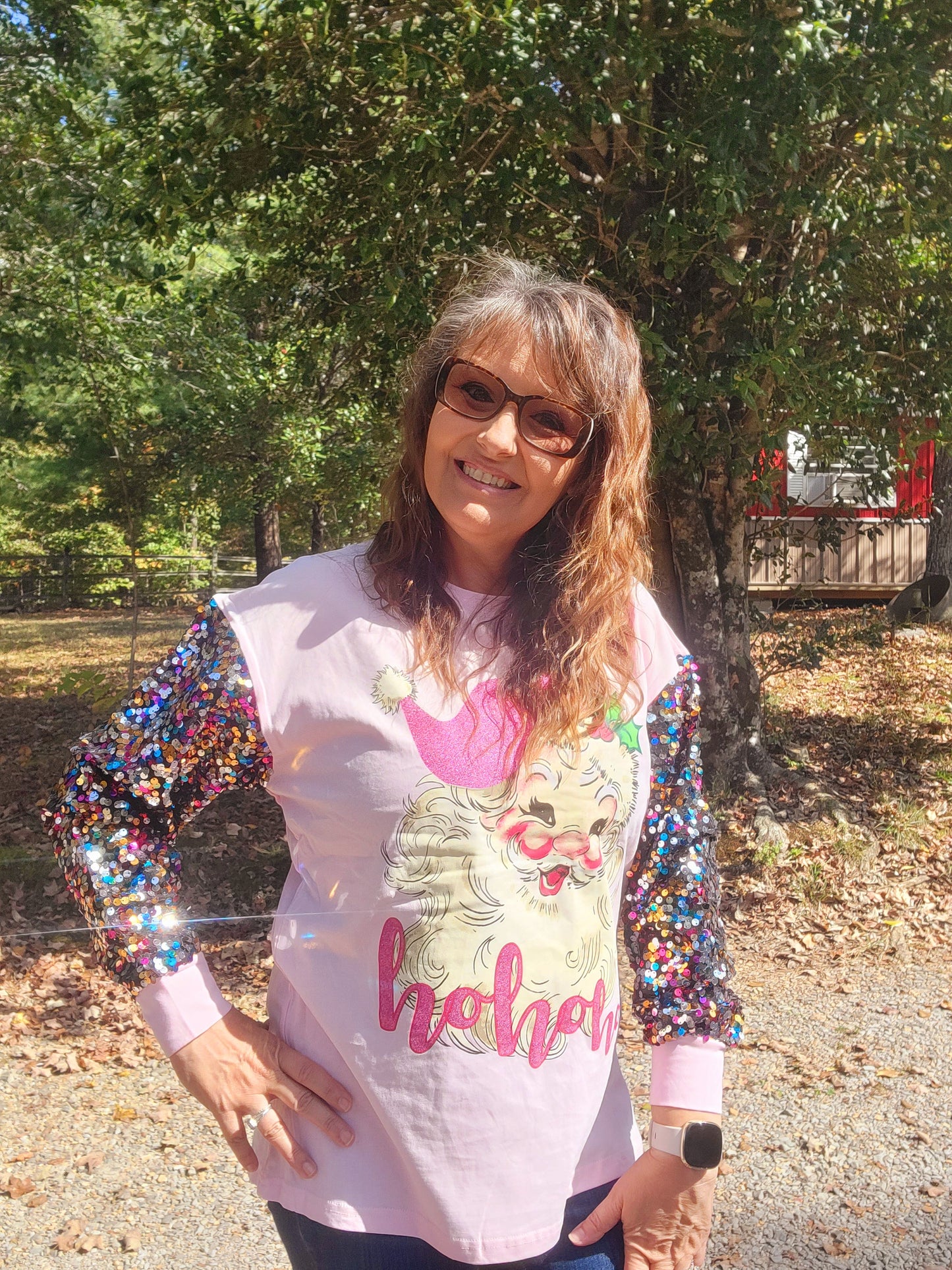 Ho Ho Ho Sequin Sleeve Top