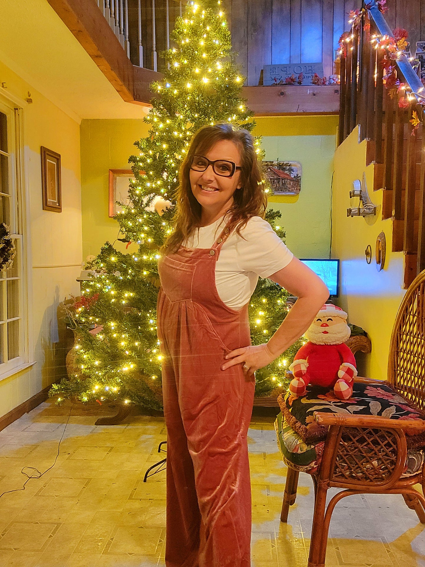 Wide Leg Velvet Overalls w/ Pockets