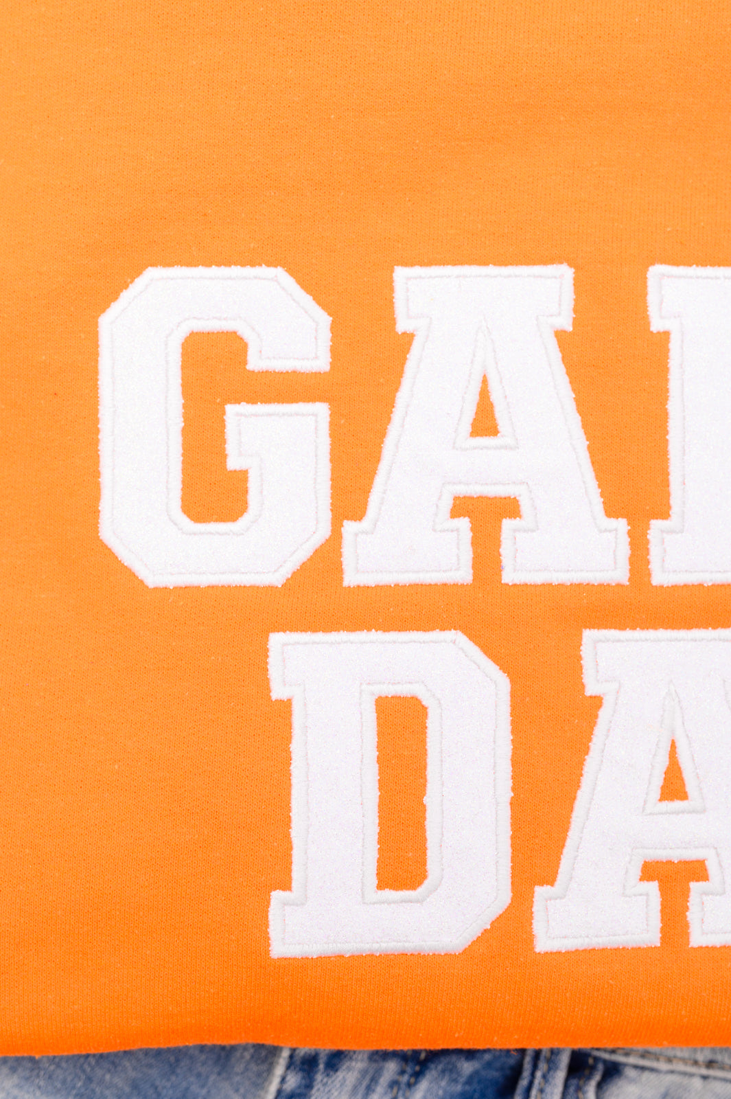 Embroidered Glitter Game Day Sweatshirt in Bright Orange/White