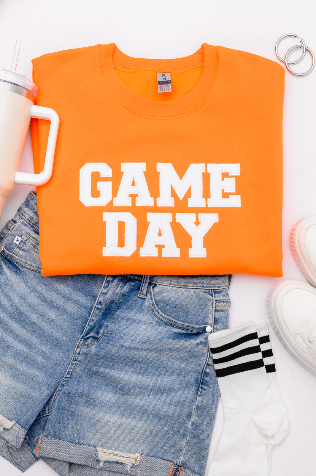 Embroidered Glitter Game Day Sweatshirt in Bright Orange/White