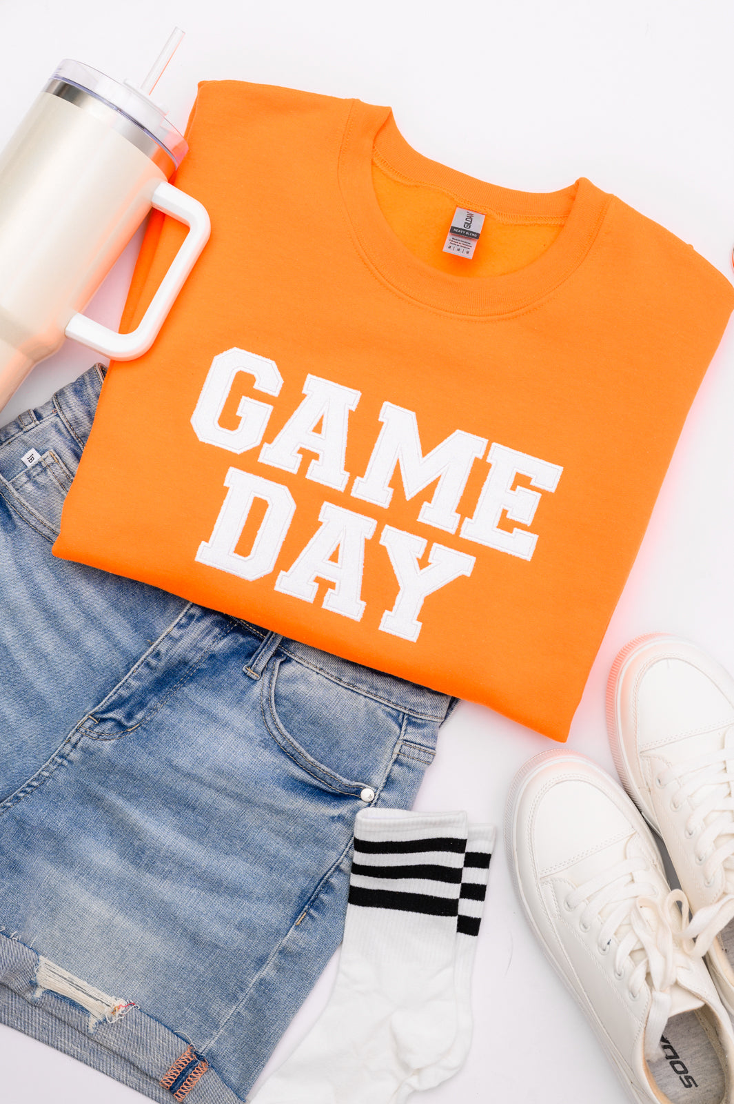 Embroidered Glitter Game Day Sweatshirt in Bright Orange/White