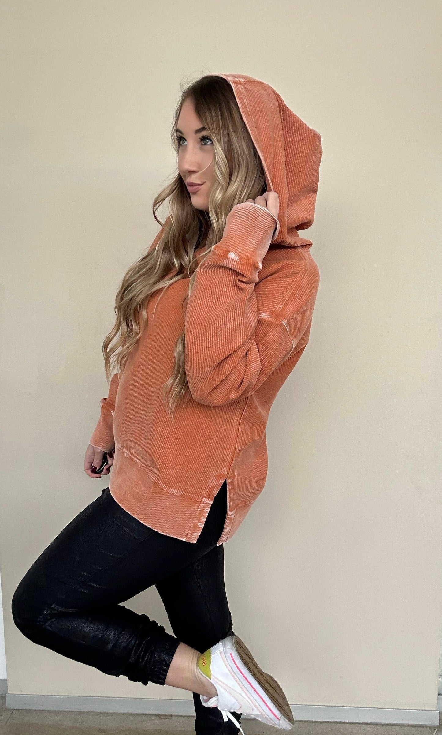 HOODED CORD SWEATSHIRT - BURNT ORANGE