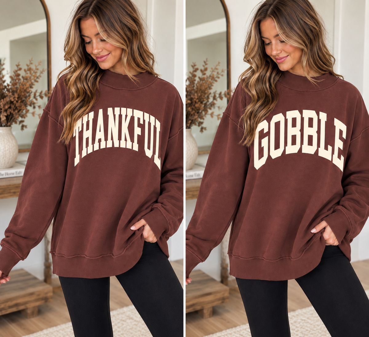 Thankful/Gobble Reverse Mock Neck Sweatshirt RTS