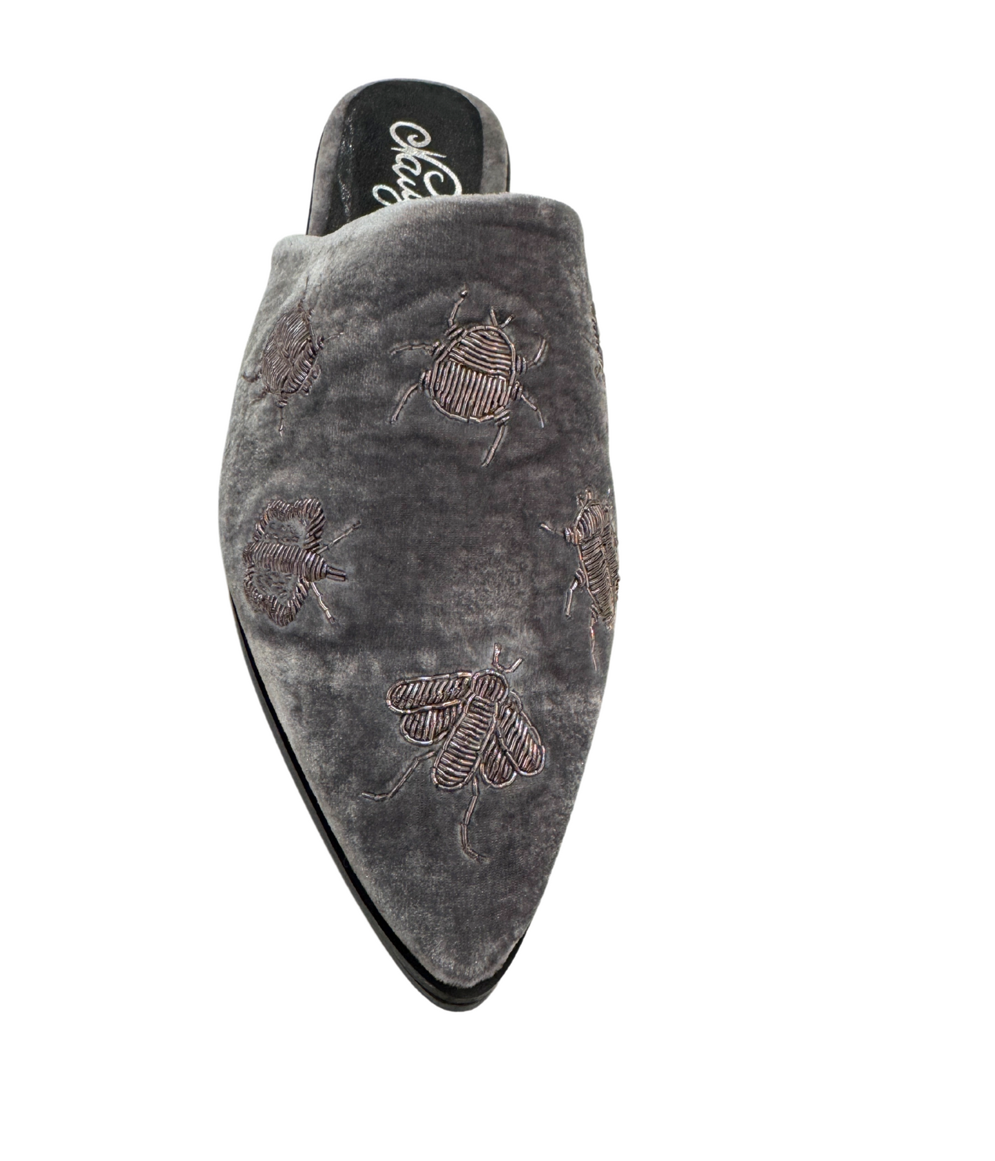 Dragonfly Velvet Flats in Grey