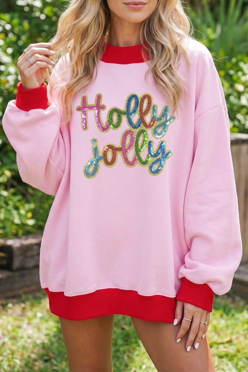 Pink Holly jolly Sequin Sweatshirt RTS
