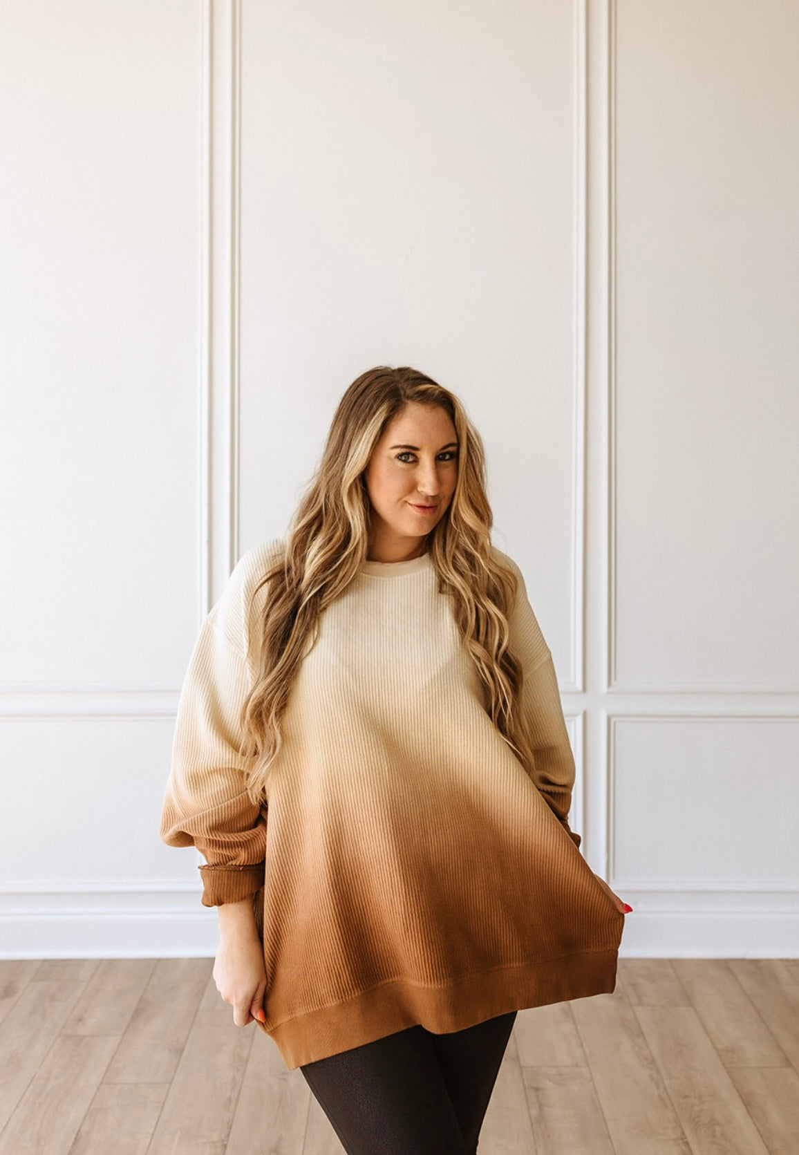 OMBRE CORDED CREWS- EGGNOG/TOFFEE