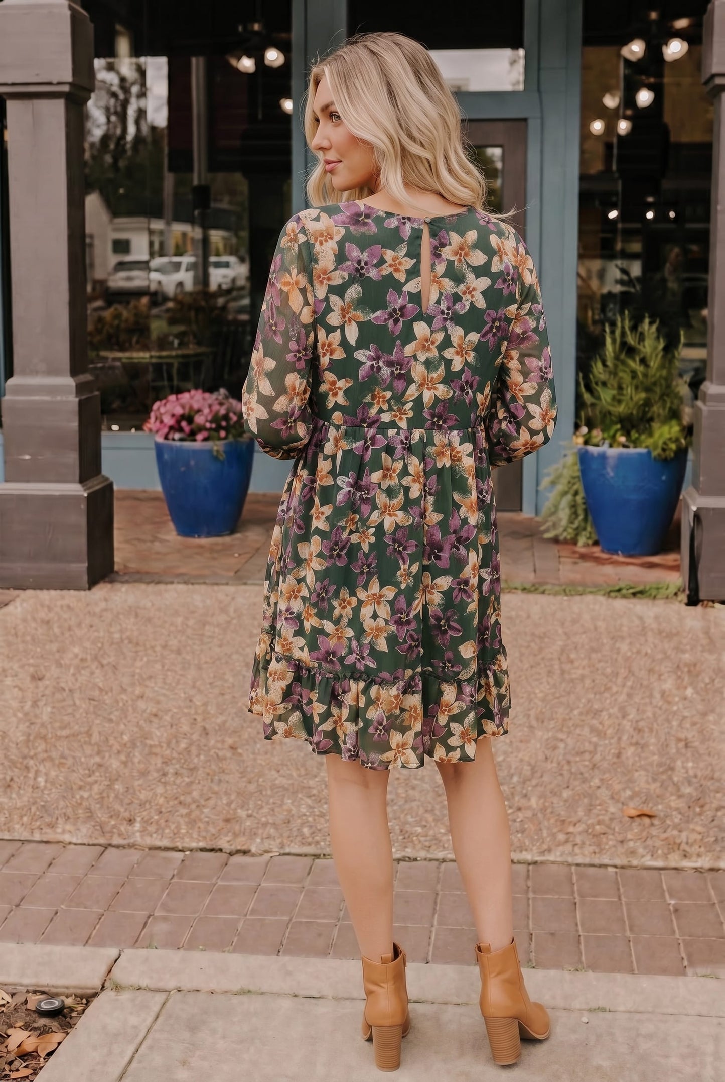 Forest Blooms Long Sleeve Mini Dress