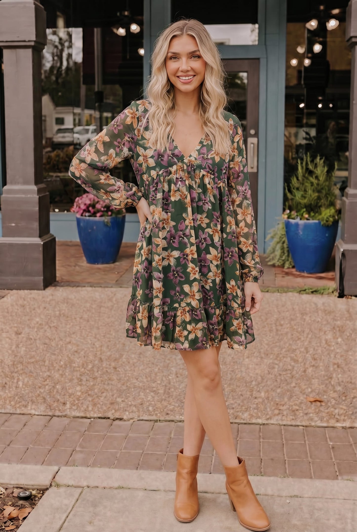 Forest Blooms Long Sleeve Mini Dress