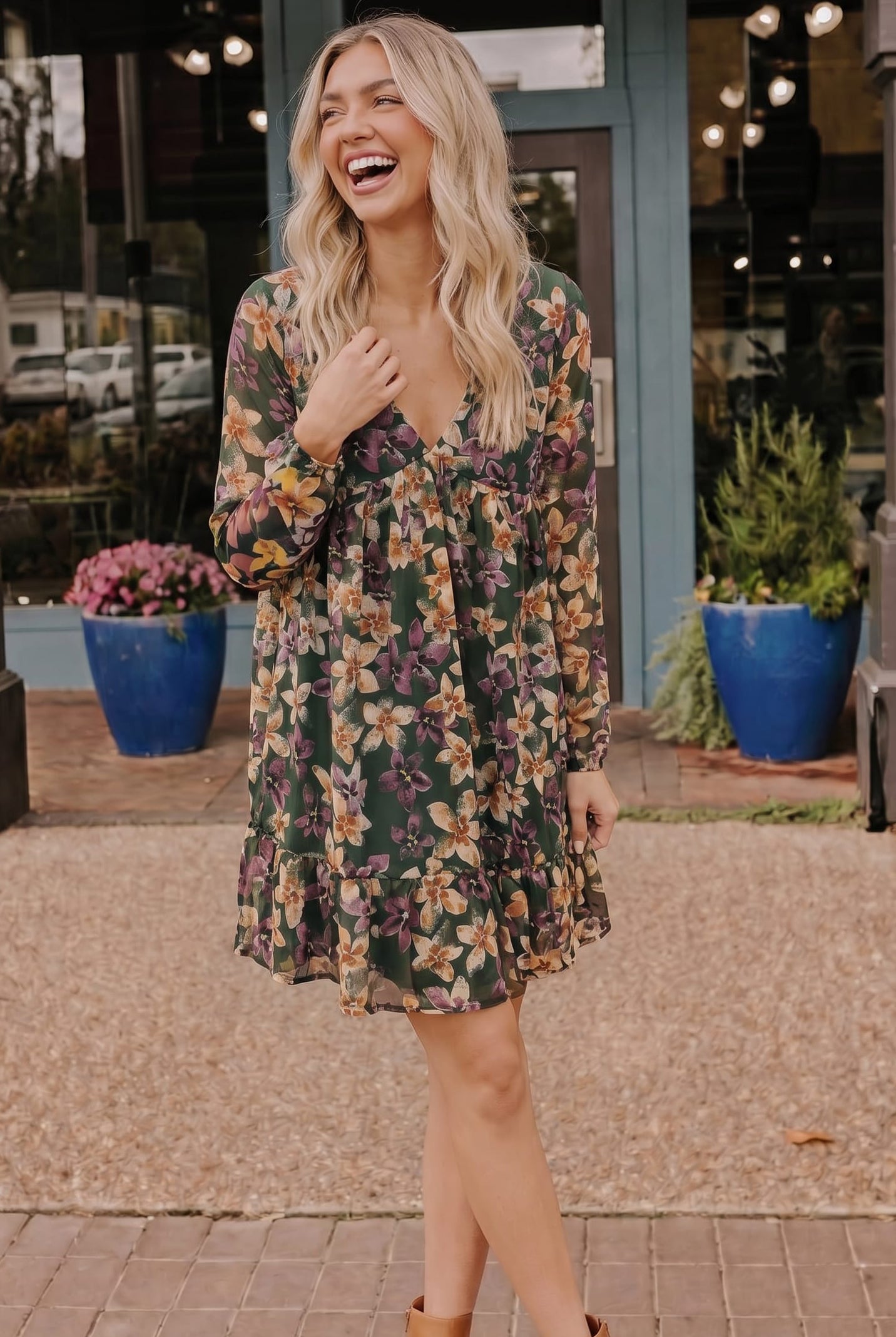 Forest Blooms Long Sleeve Mini Dress