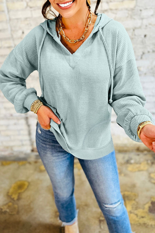 Aqua Ribbed Knit Hoodie RTS