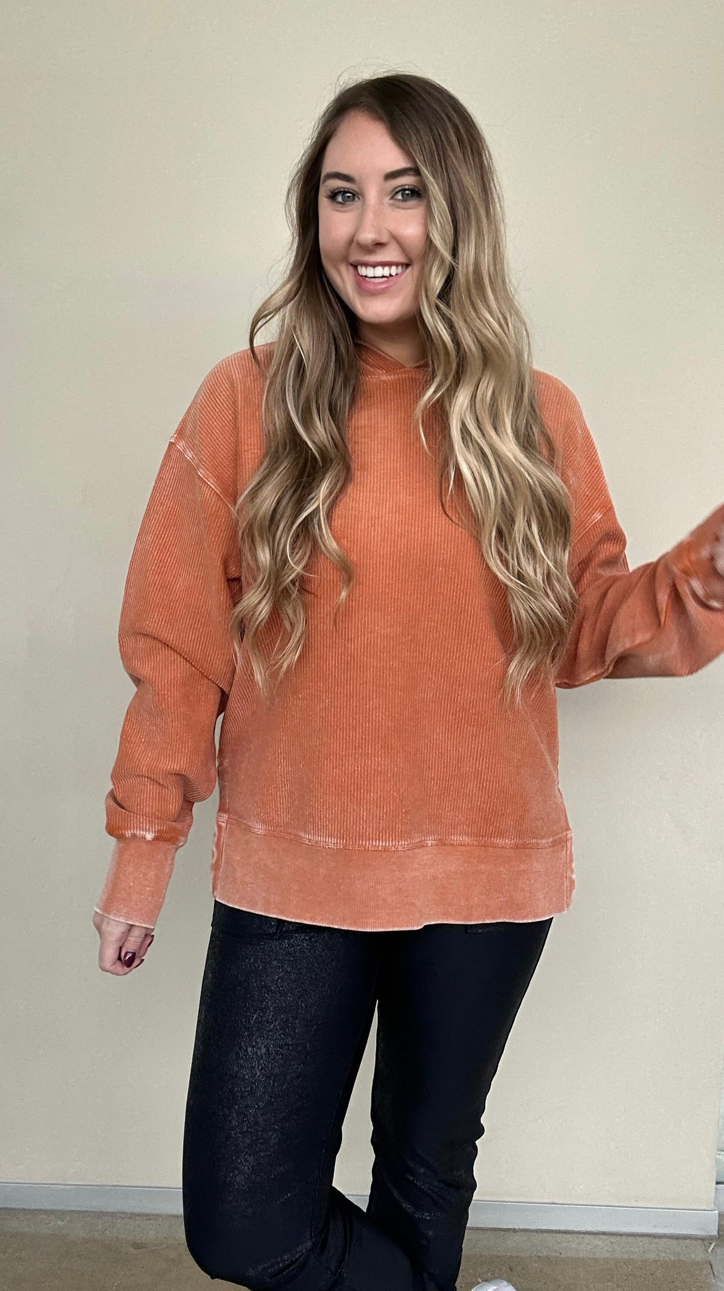 HOODED CORD SWEATSHIRT - BURNT ORANGE