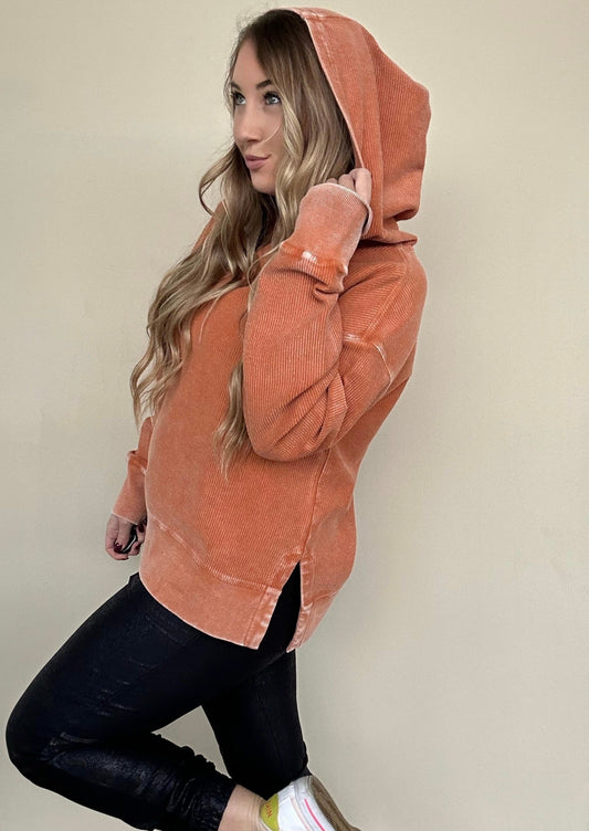 HOODED CORD SWEATSHIRT - BURNT ORANGE
