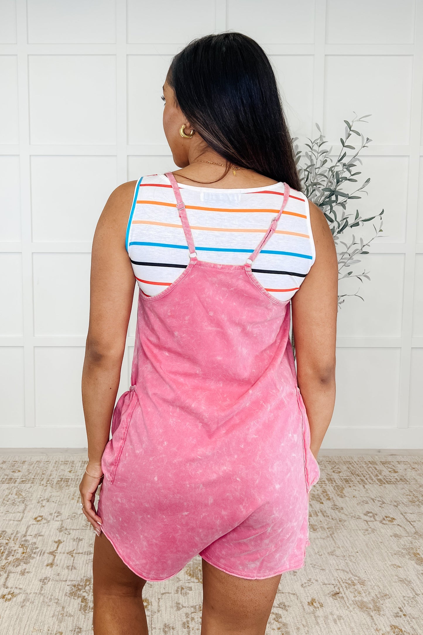 Carefree Cutie Slouchy Pocket Romper in Pink