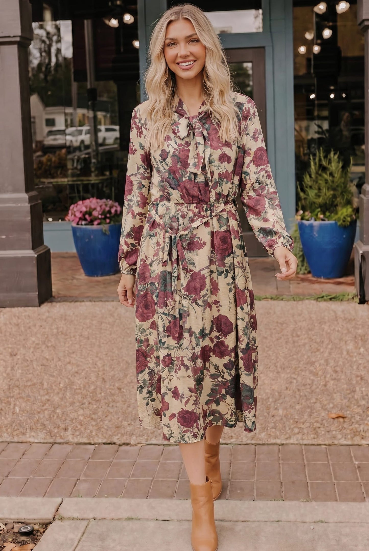 Vintage Rose Garden Floral Midi Dress