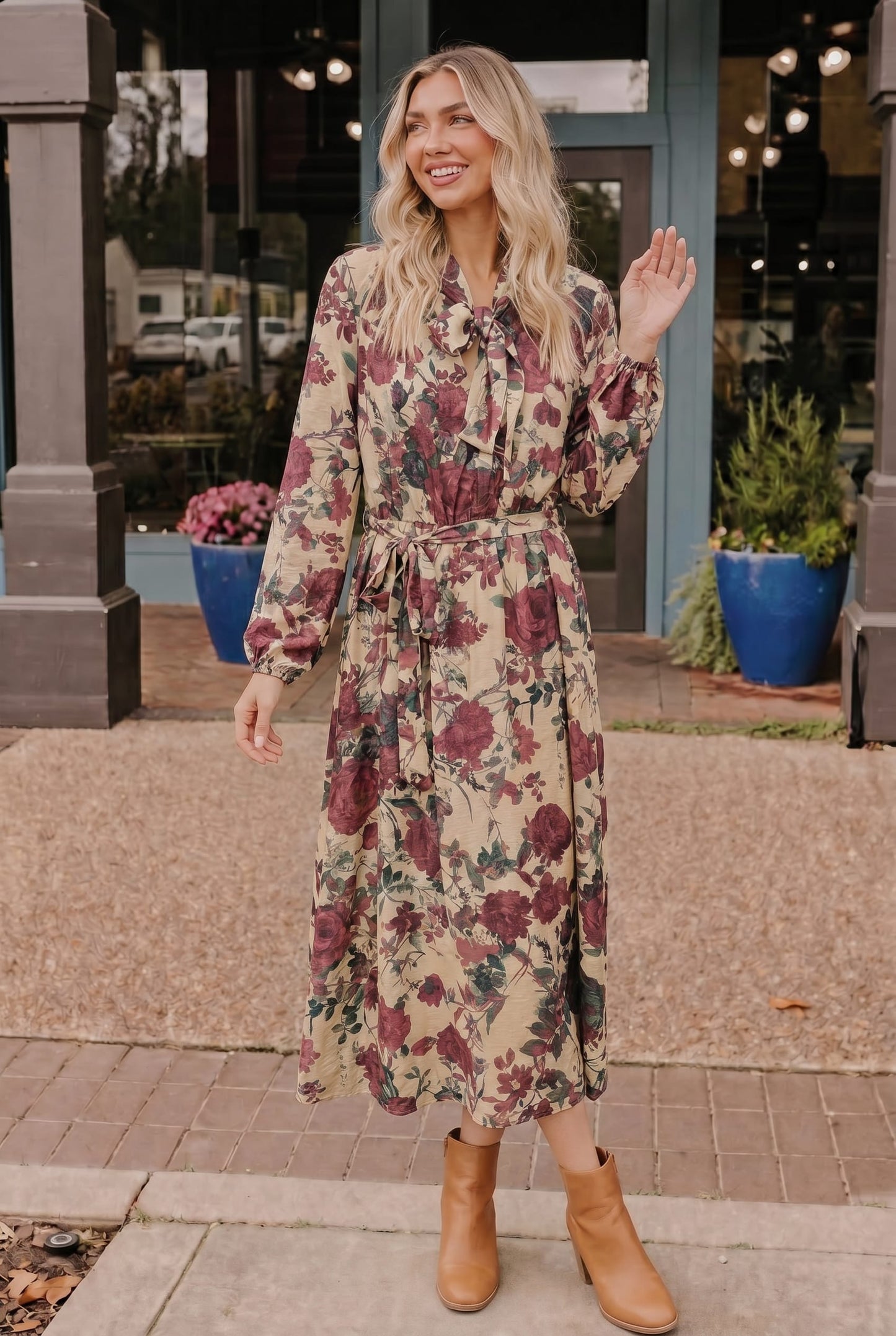 Vintage Rose Garden Floral Midi Dress