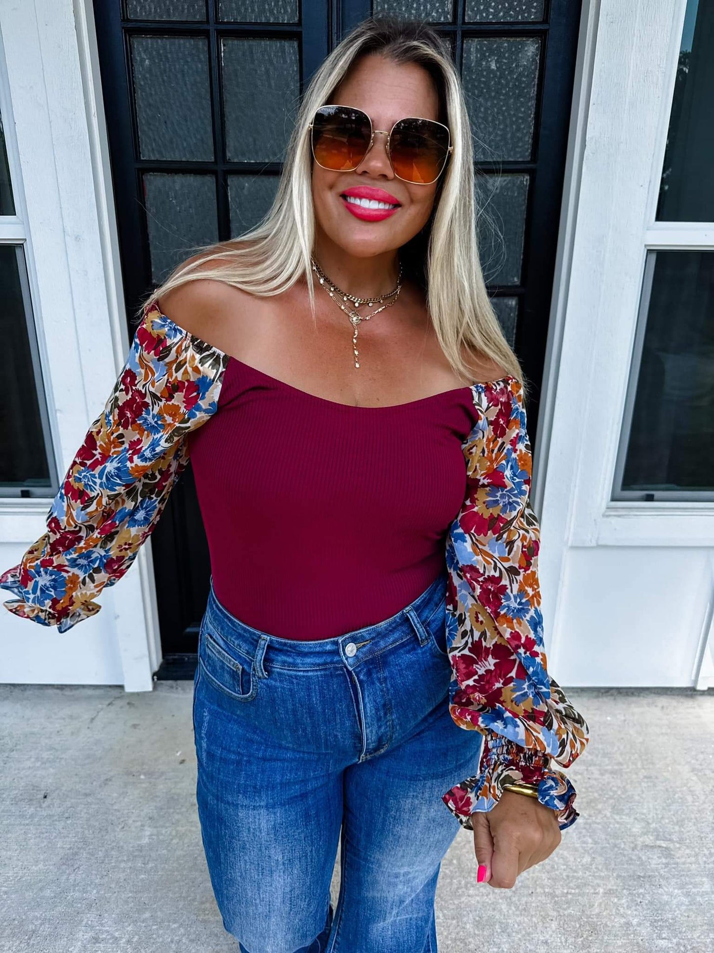 Chiffon Floral Sleeve Bodysuit
