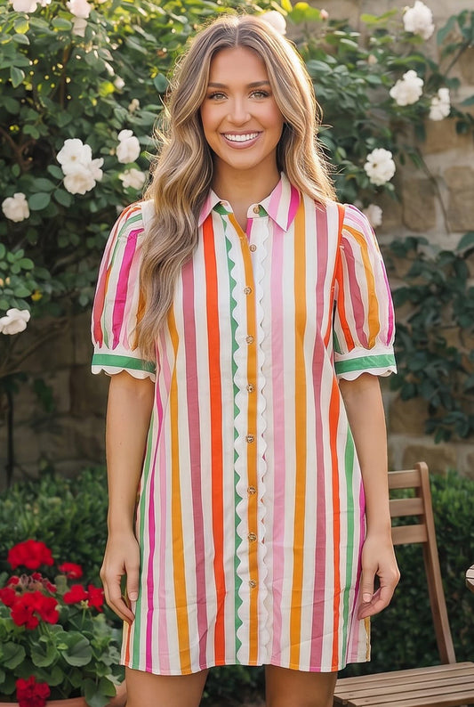 Sunshine Stripes Button Down Mini Dress