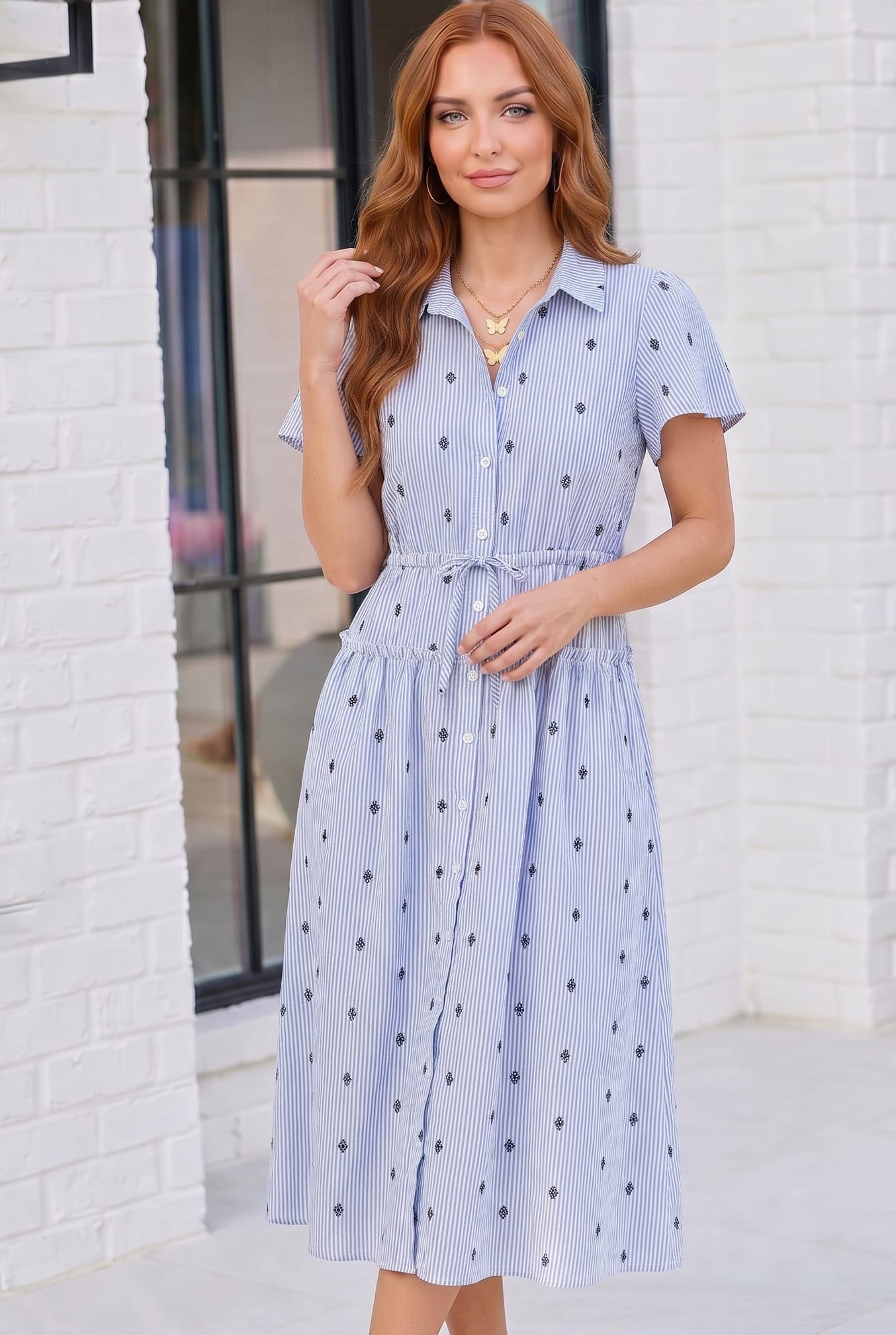 Stripe and Shine Button Down Midi Dress