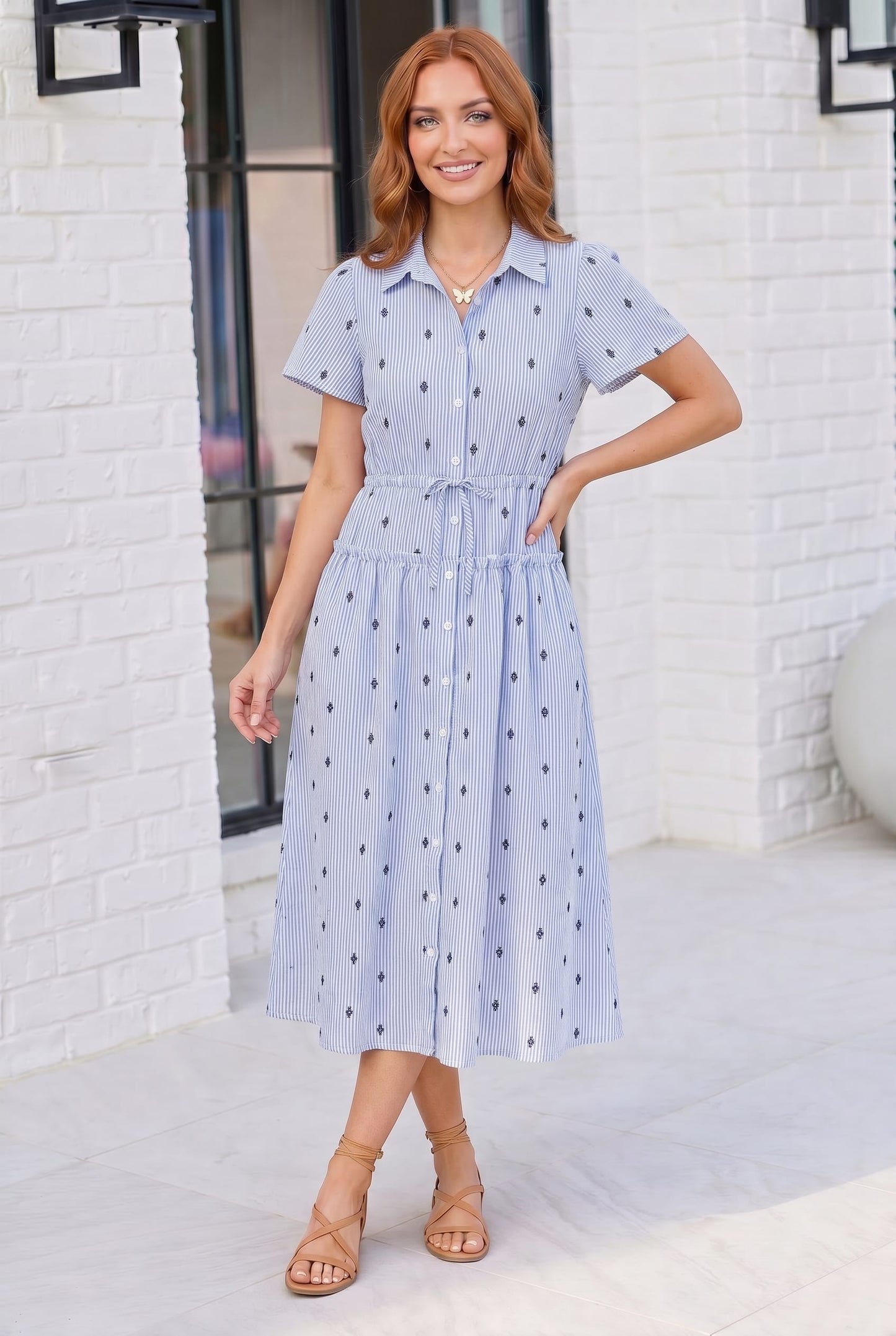 Stripe and Shine Button Down Midi Dress