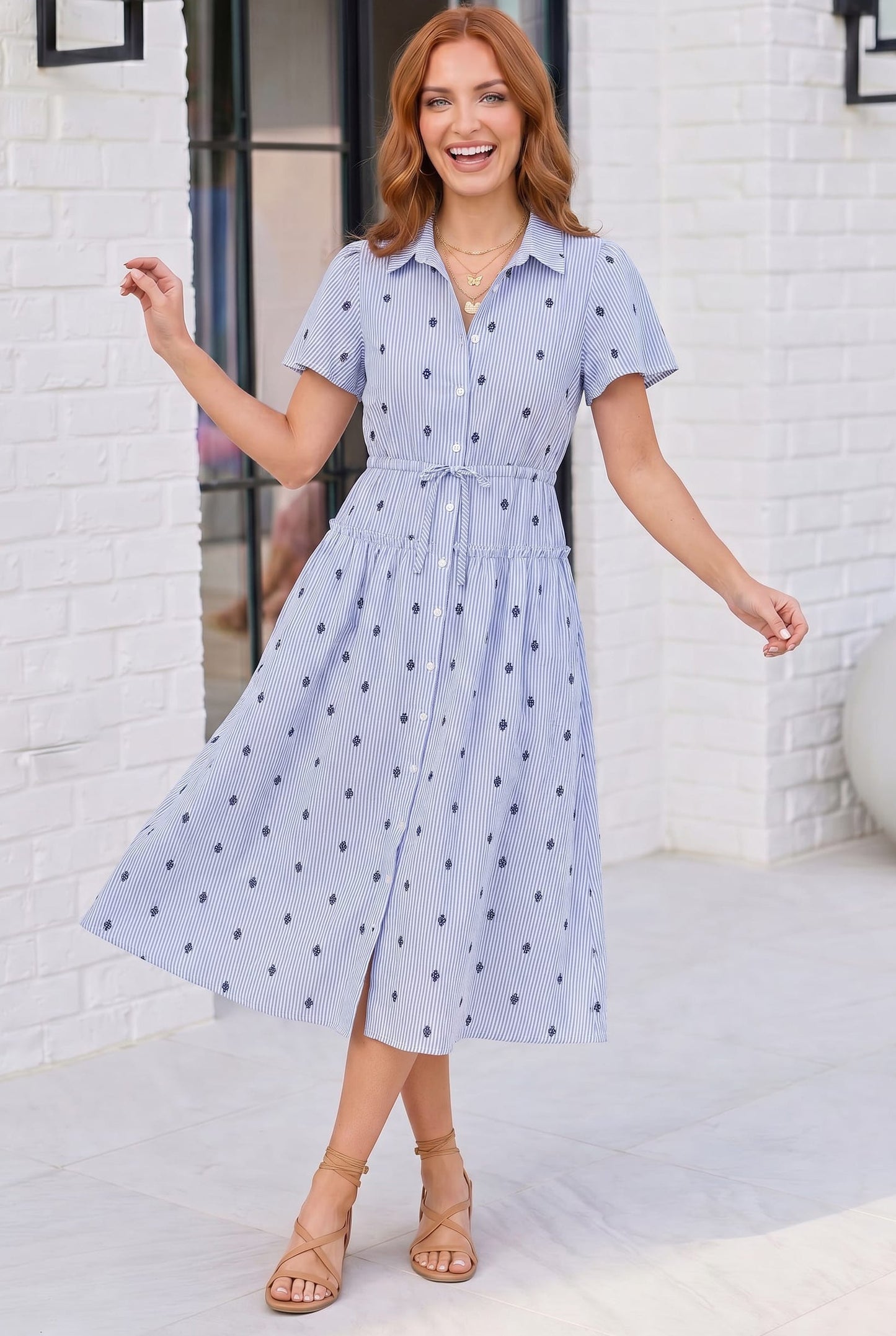 Stripe and Shine Button Down Midi Dress