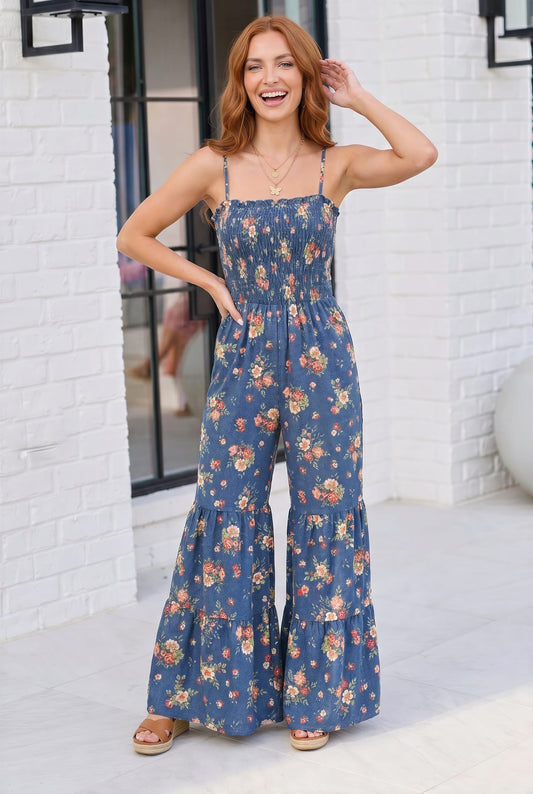 Groovy Florals Smocked Jumpsuit