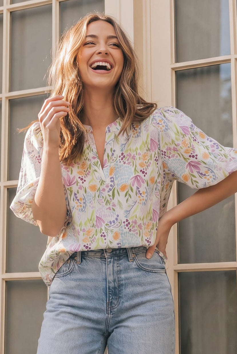 Running Through Wildflowers Flutter Sleeve Blouse