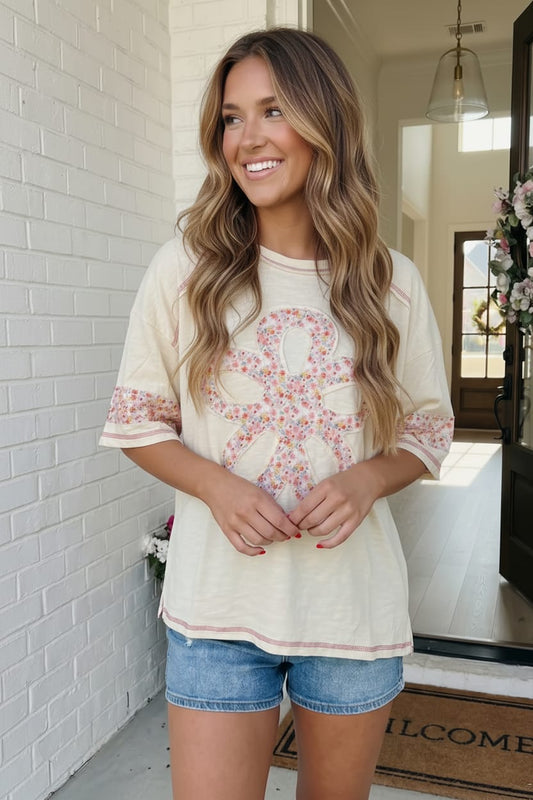 Floral Looped Cream Graphic Tee